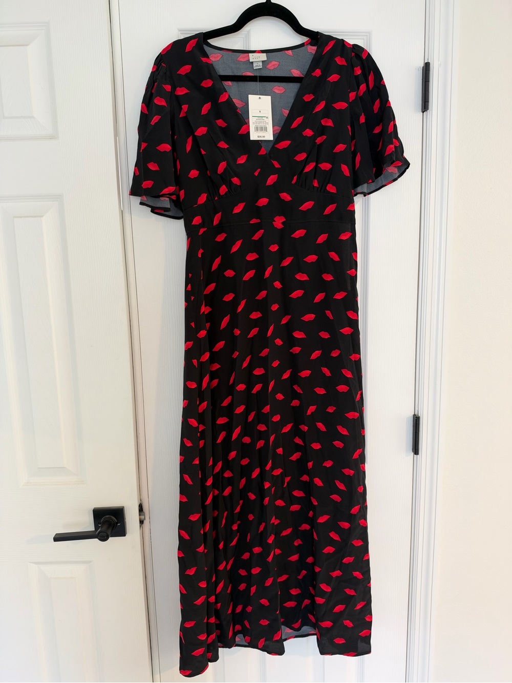 Black Ankle Dress with Red Lip Print - Women